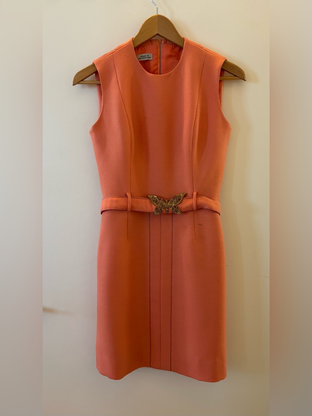 Vintage Swiss Made Coral Mod Dress Ornate Butterfly Belt